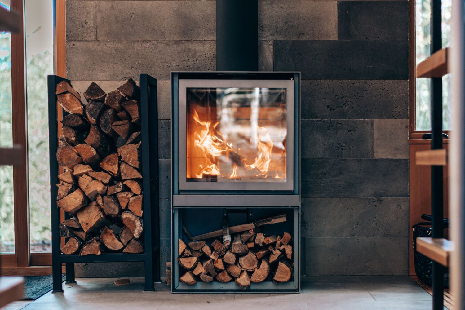 Modern architectural fireplace interior