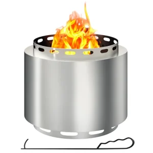 Outsunny 48.5cm Smokeless Wood Burning Firepit Stainless Steel Fire Pit, Silver
