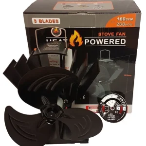 Mini 19.5cm Heat Powered StoveLog Burner Fan+Thermometer 25/26 model
