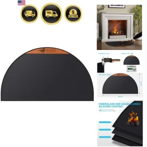 Fireproof Fireplace Mat 28×48Inch Half Round Hearth Rug Protects Floors from ...