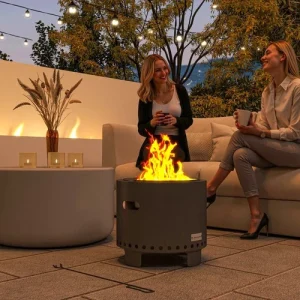 Smokeless Fire Pit with Poker Portable Wood Burning Firepit, Dark Grey