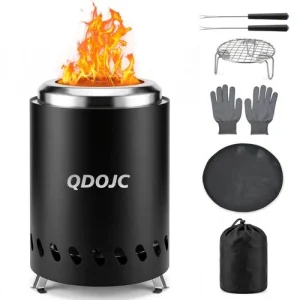 QDOJC Table Top Fire Pit, Smokeless Tabletop Portable Black